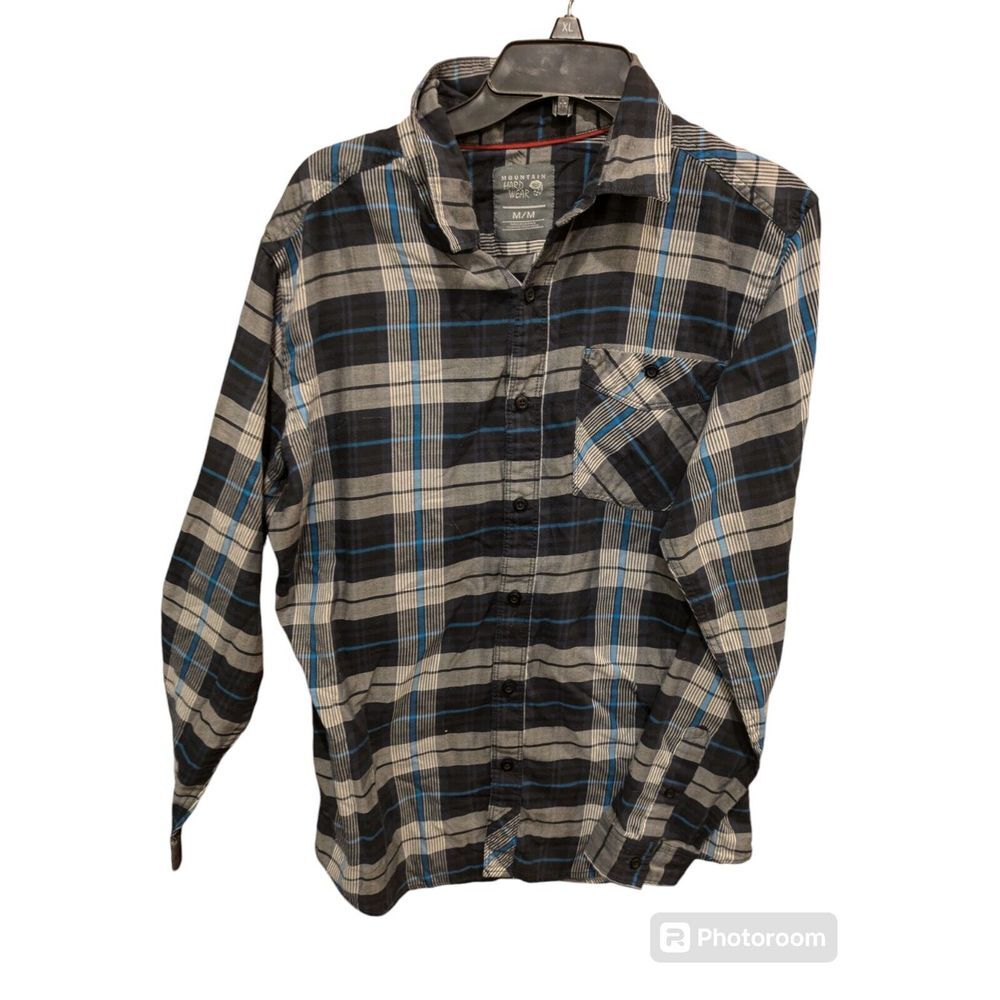 Mountain Hardwear‎ Shirt Mens Medium Button Front Long Sleeve Plaid Blue White